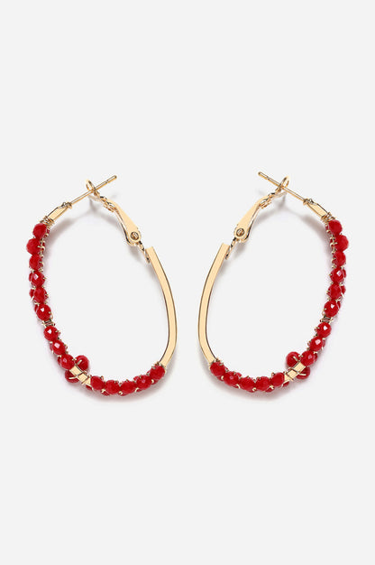 Red Bead work Handcrafted Hoop Earrings