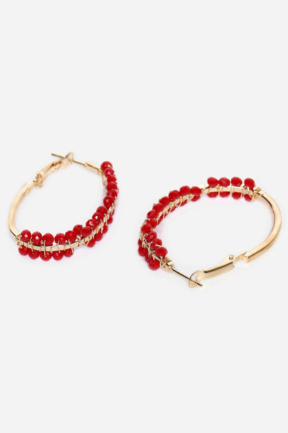 Red Bead work Handcrafted Hoop Earrings