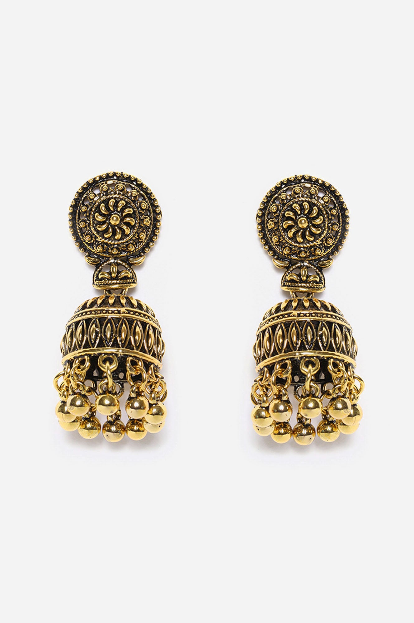 Gold Oxidised Jhumki Earrings