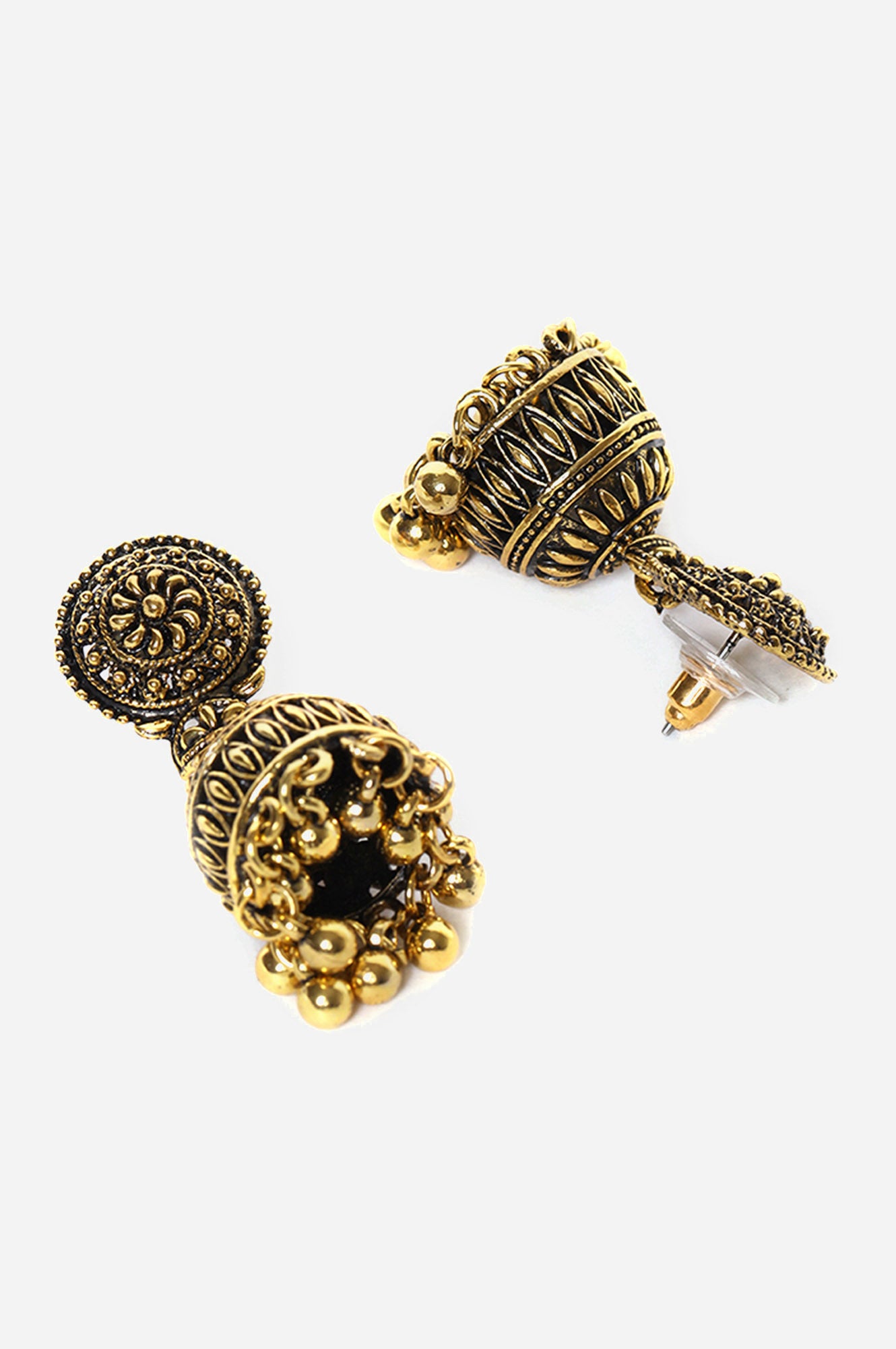 Gold Oxidised Jhumki Earrings