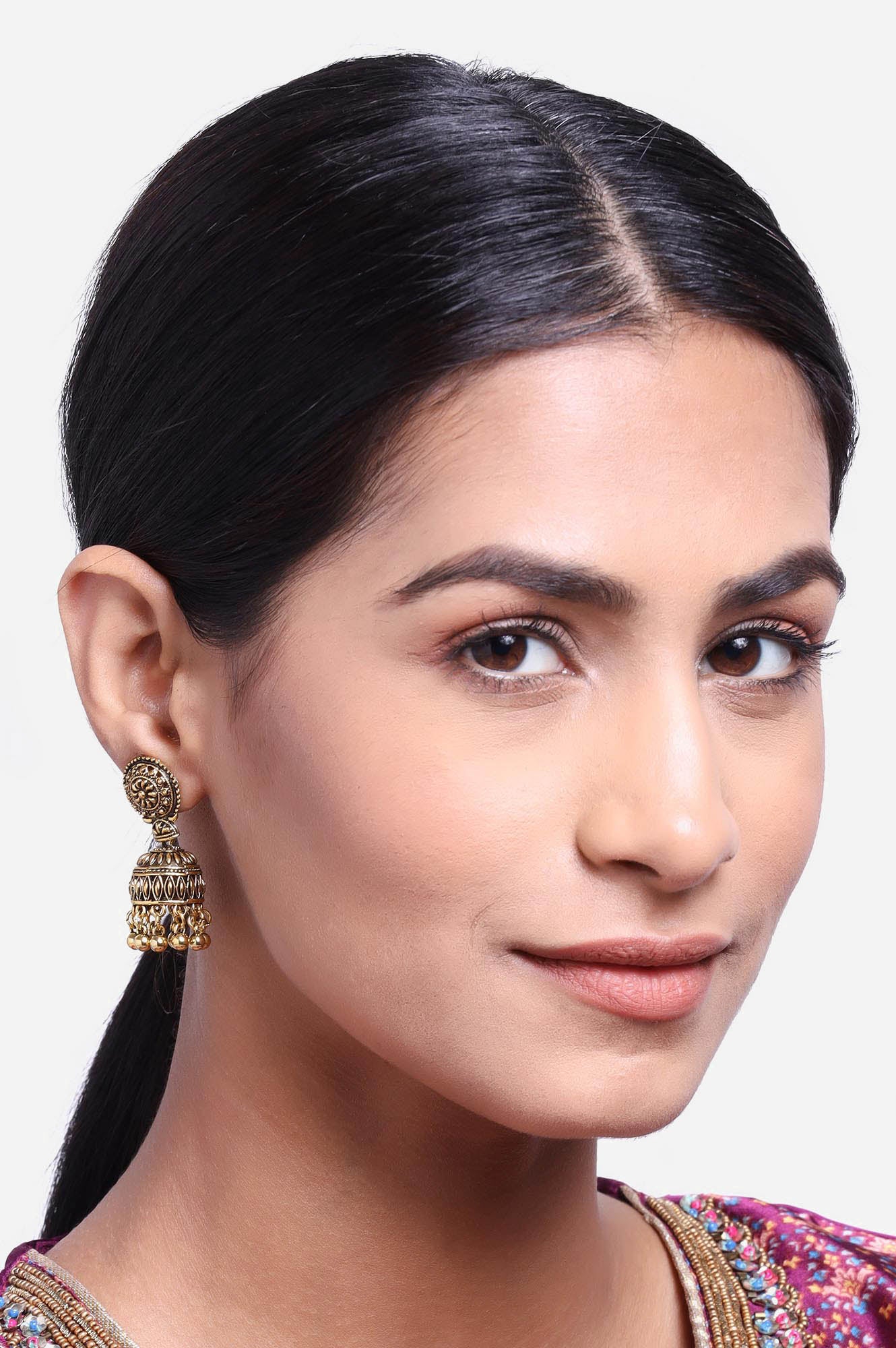 Gold Oxidised Jhumki Earrings