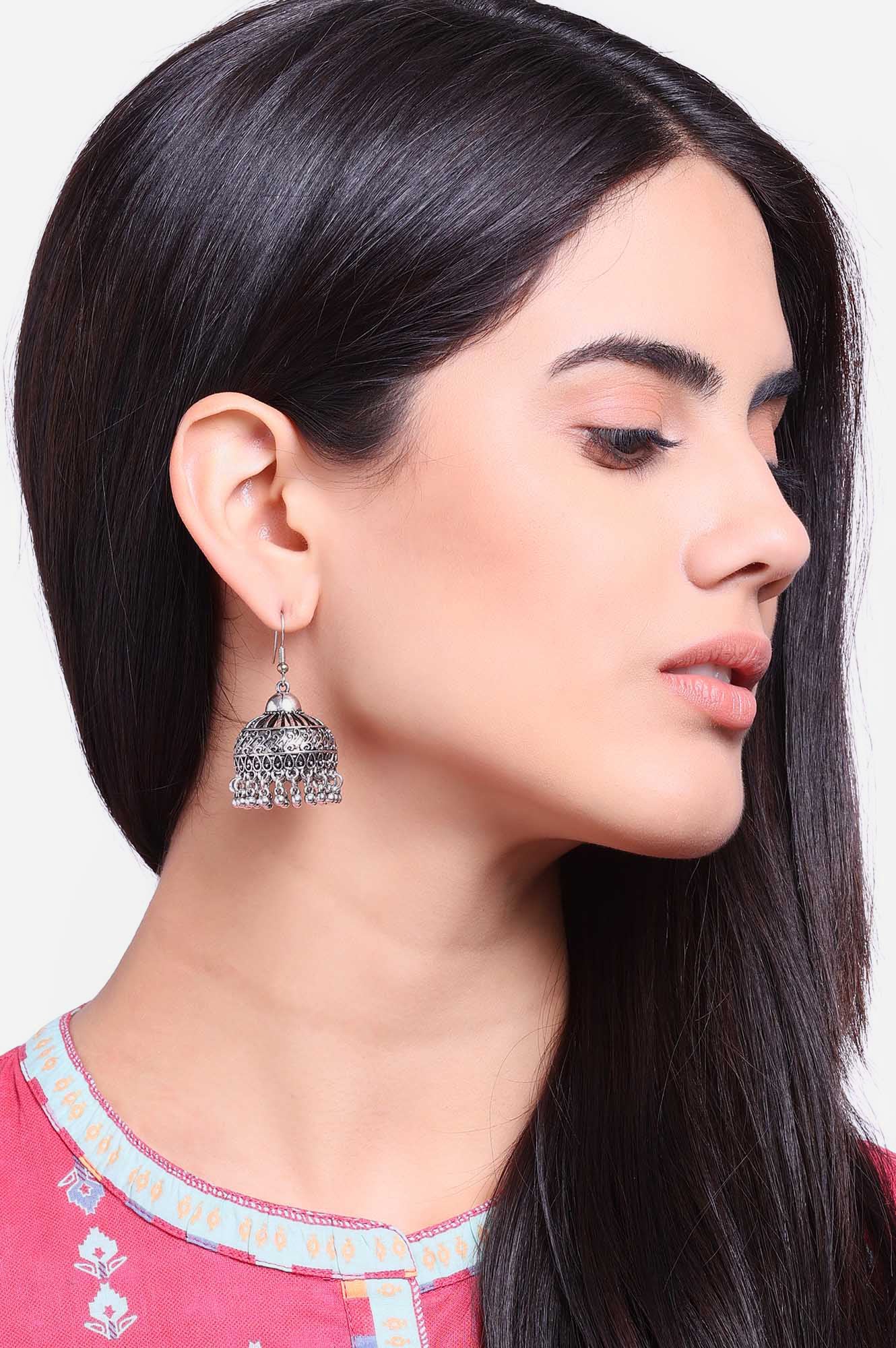 Silver Ethnic Oxidised Jhumki