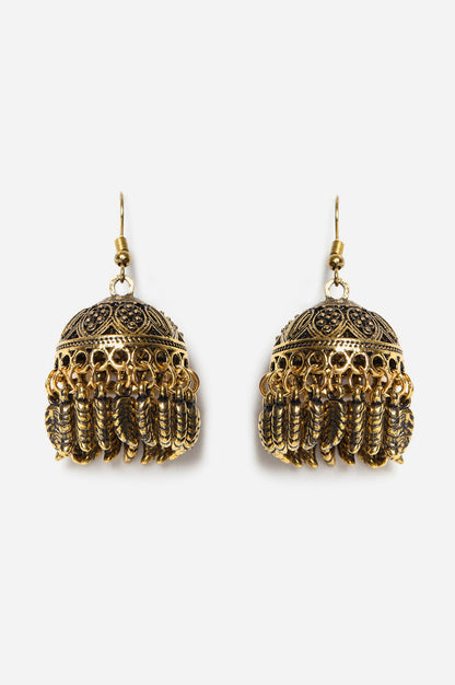 Gold Oxidised Ethnic Jhumkas