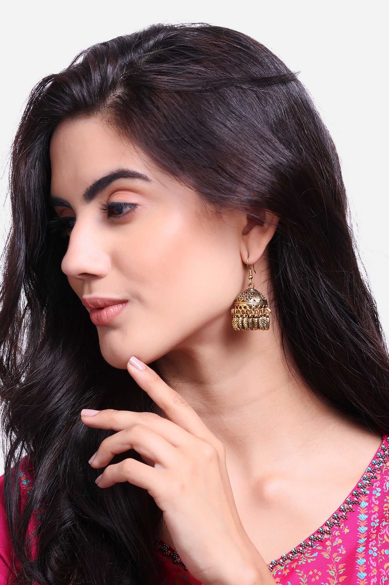 Gold Oxidised Ethnic Jhumkas