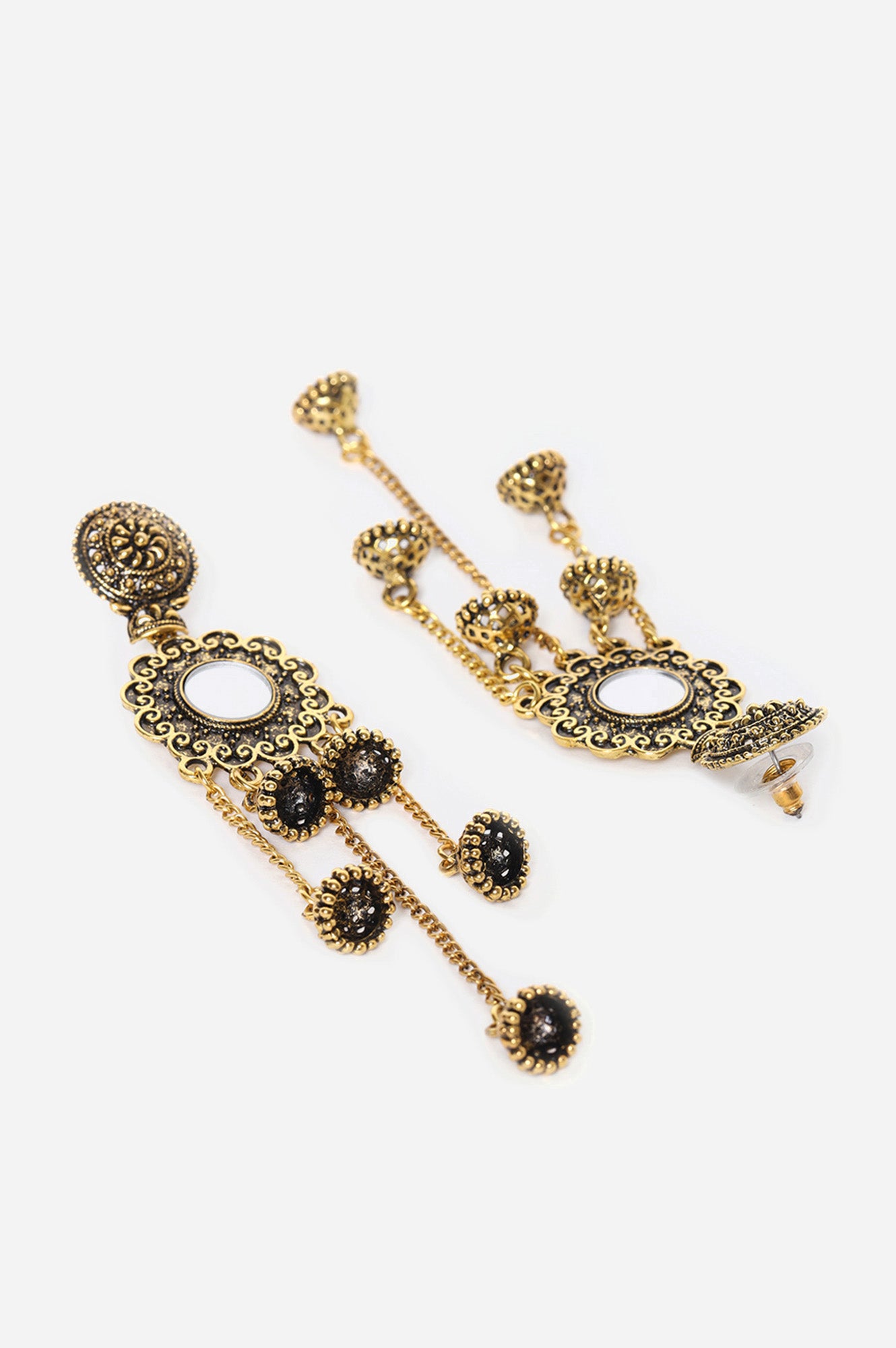 Gold Oxidised Mirror Work Jhumki Earrings