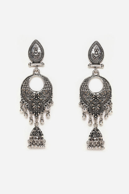 Silver Oxidised Dangler Jhumki Earrings