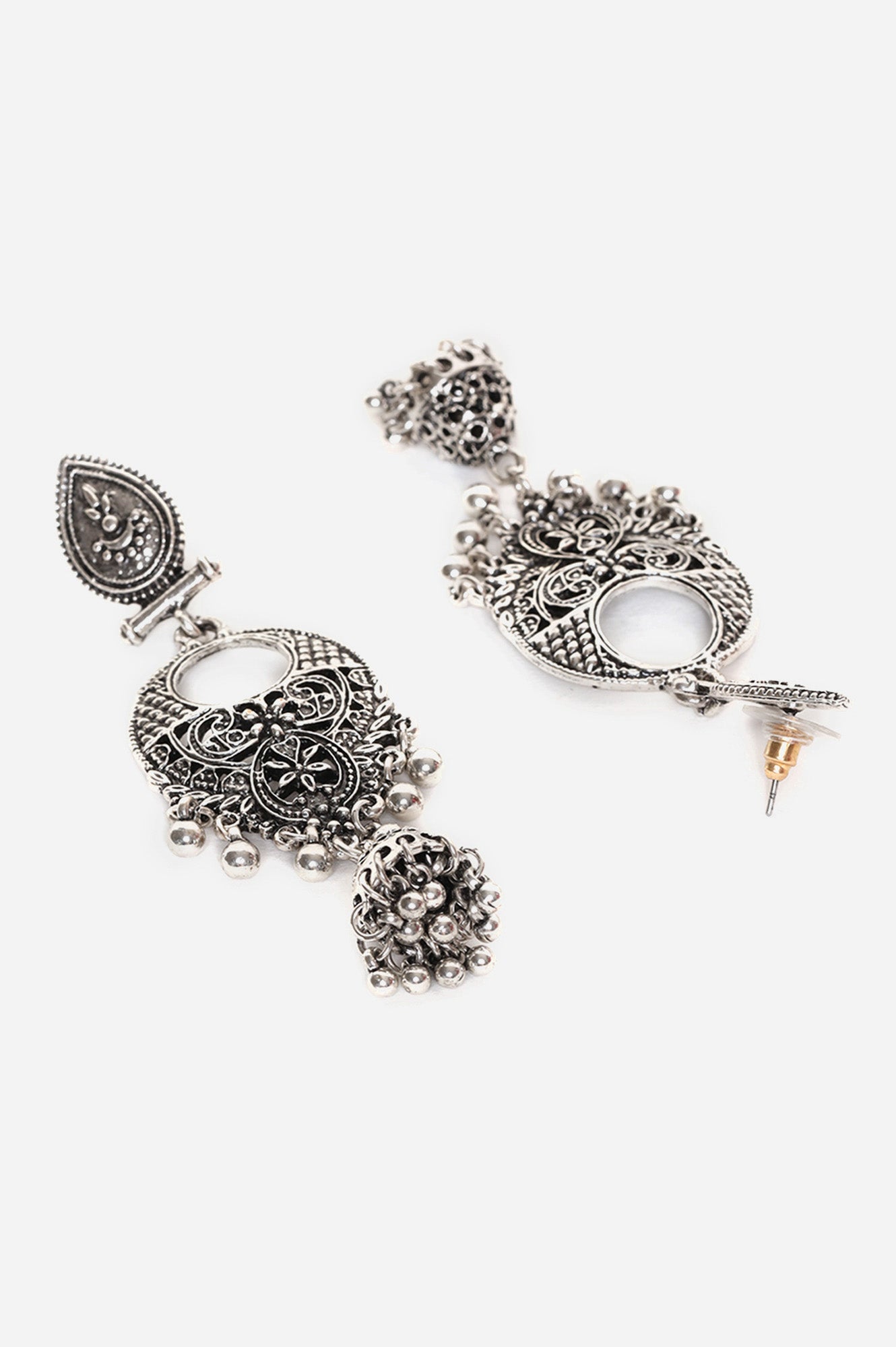 Silver Oxidised Dangler Jhumki Earrings