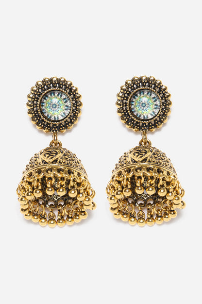 Gold Oxidised Jhumki Earrings