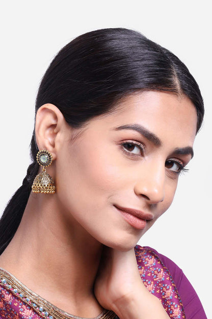 Gold Oxidised Jhumki Earrings