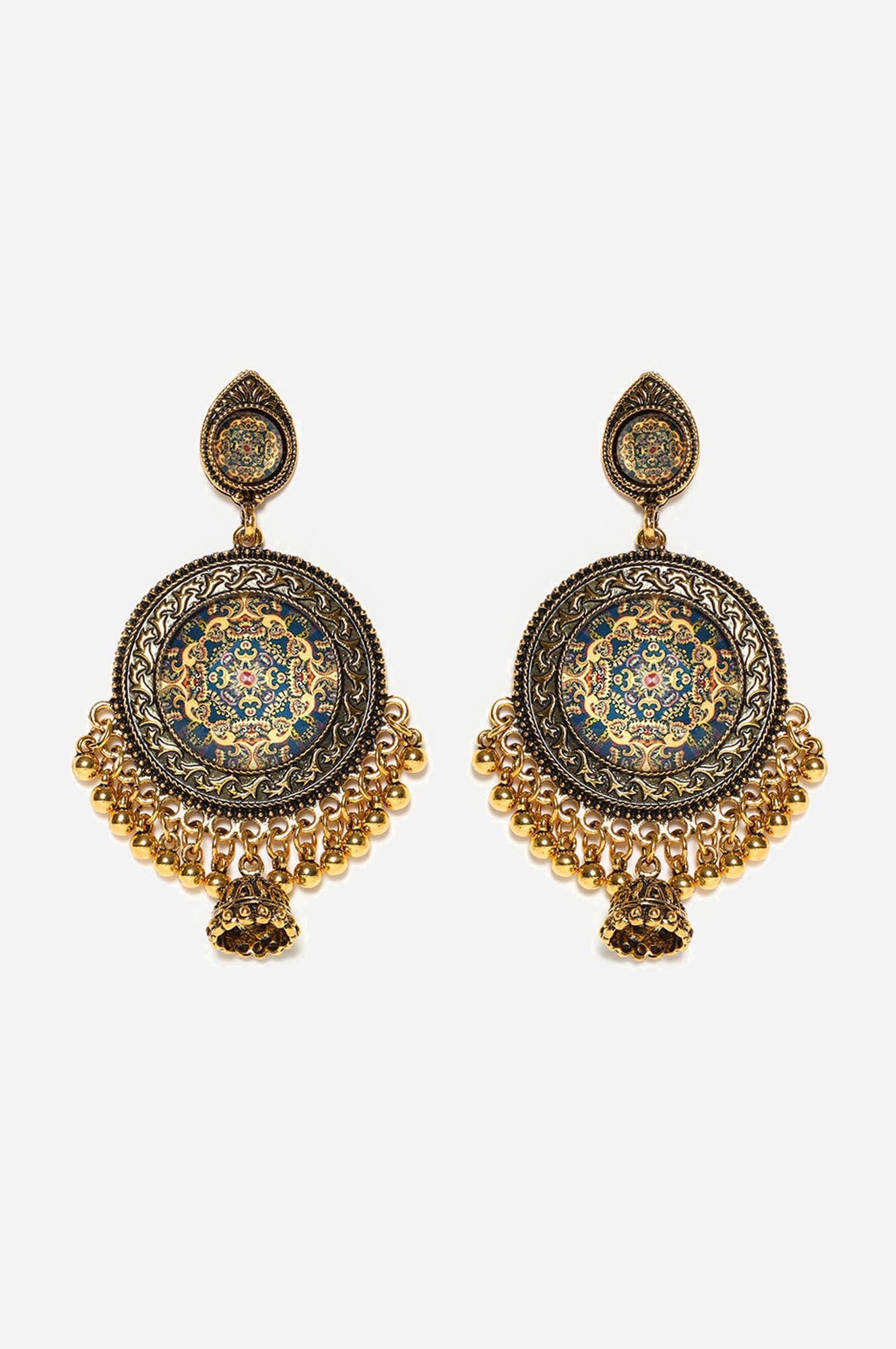 Gold Oxidised Cutwork Jhumki Earrings