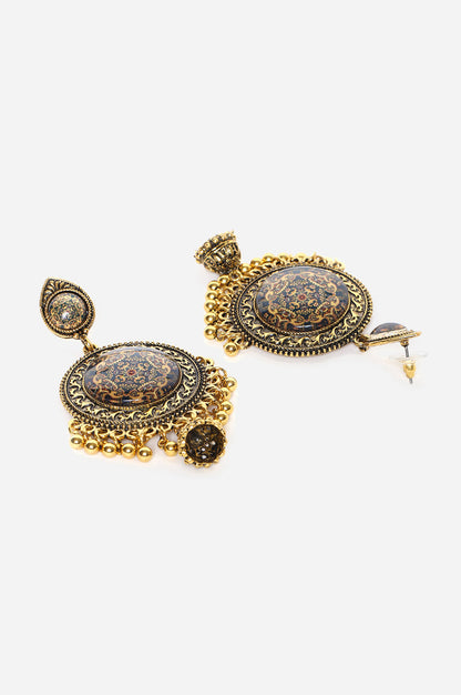 Gold Oxidised Cutwork Jhumki Earrings