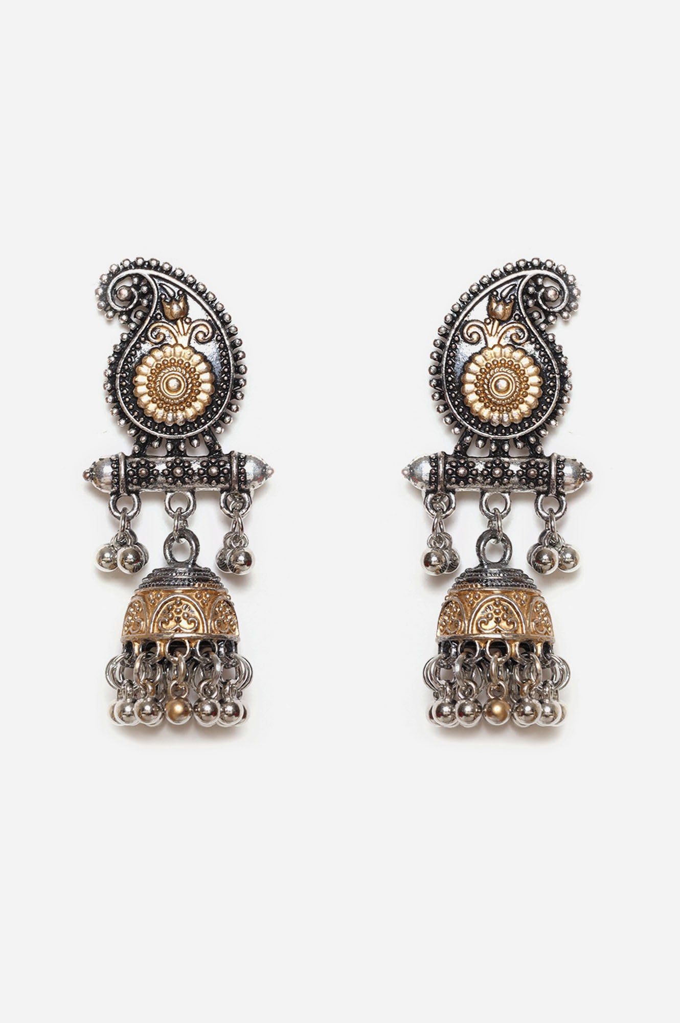 Multicoloured Paisley Filigree and Floral Jhumki Earrings