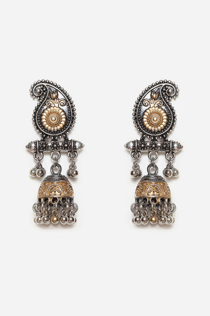 Multicoloured Paisley Filigree and Floral Jhumki Earrings