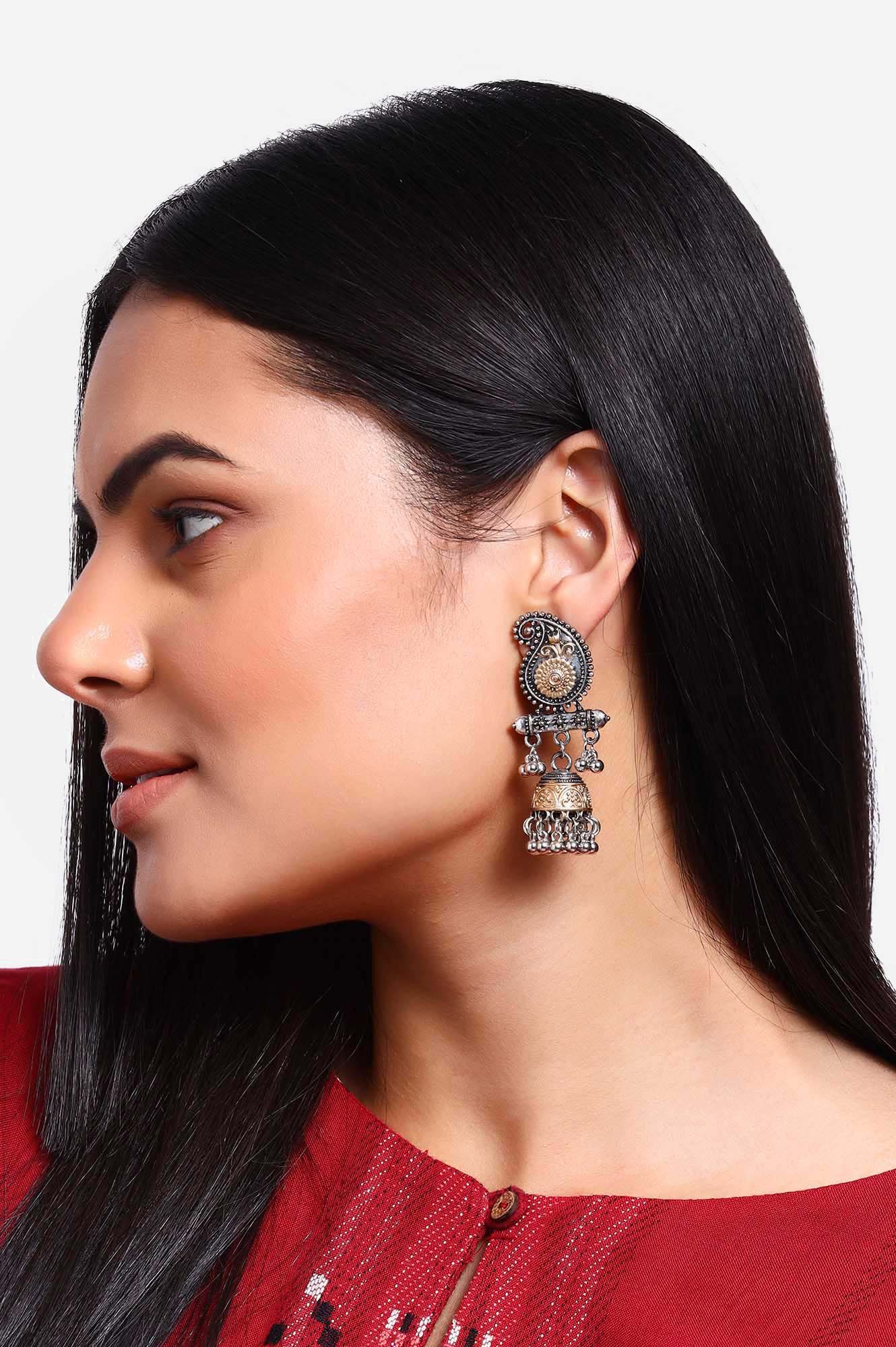 Multicoloured Paisley Filigree and Floral Jhumki Earrings