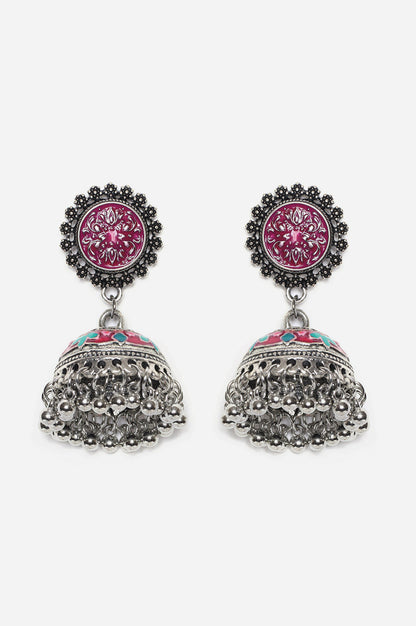 Pink Oxidised Hanging Jhumki Earrings