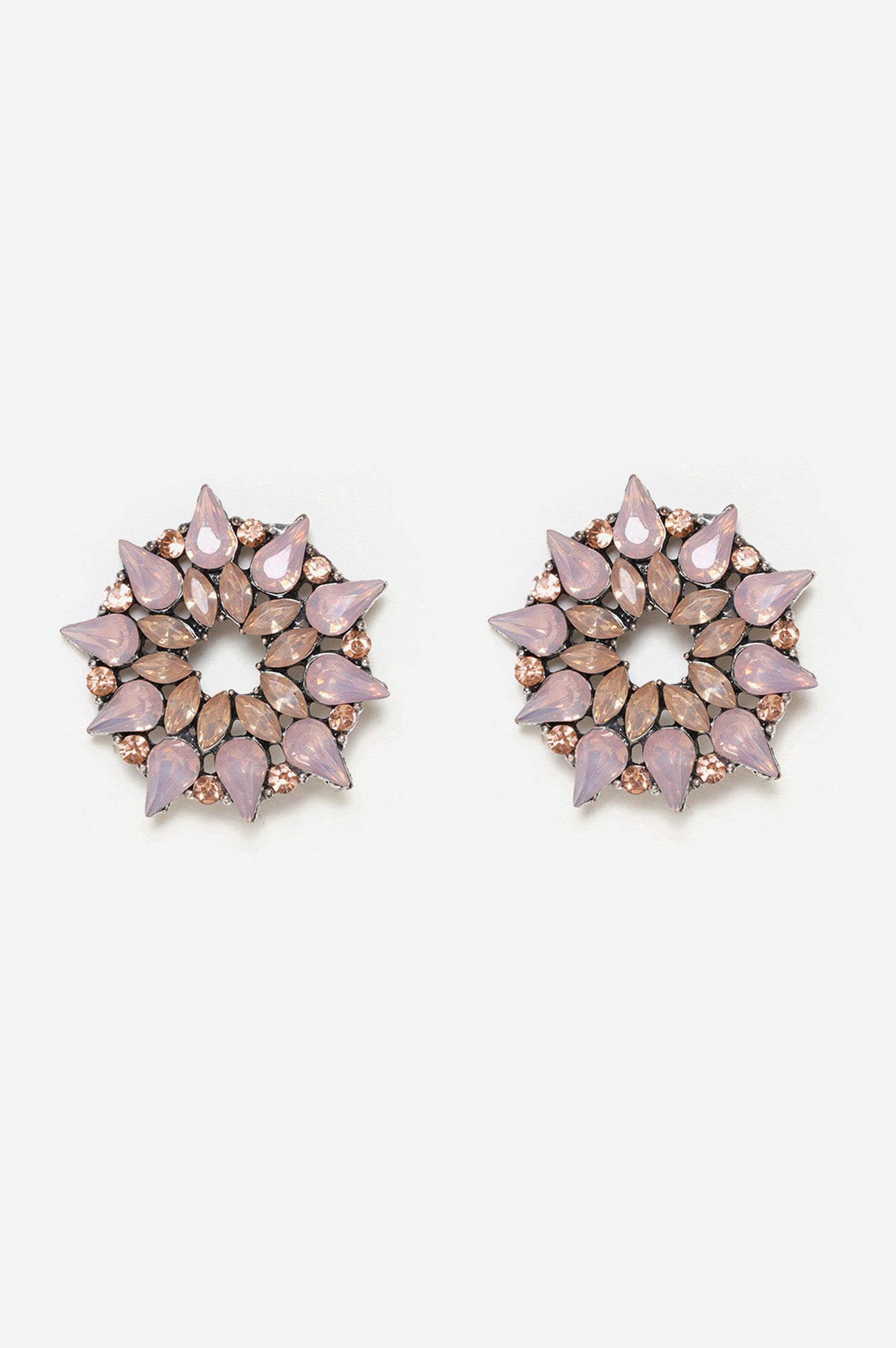 Pink Floral Shape Stone Stud Earrings