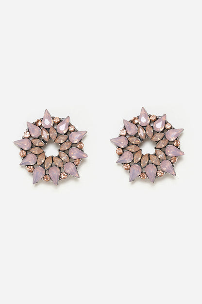 Pink Floral Shape Stone Stud Earrings