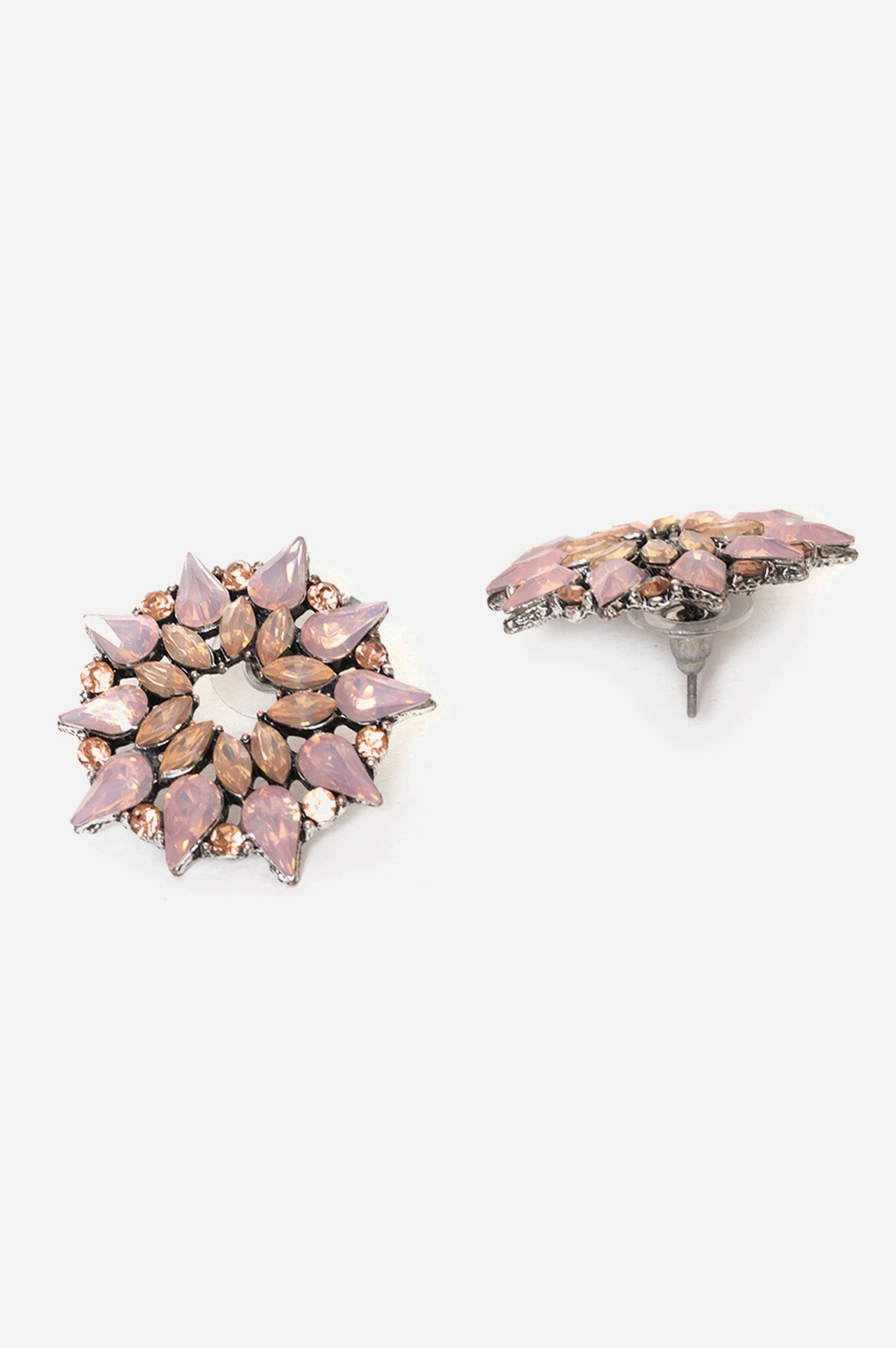 Pink Floral Shape Stone Stud Earrings