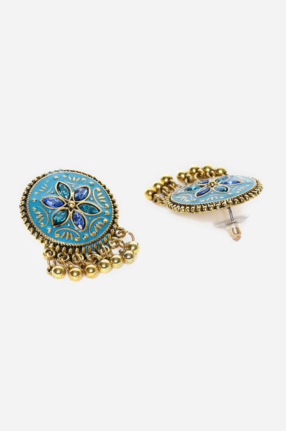 Blue Enamel Crystal Stud Earrings