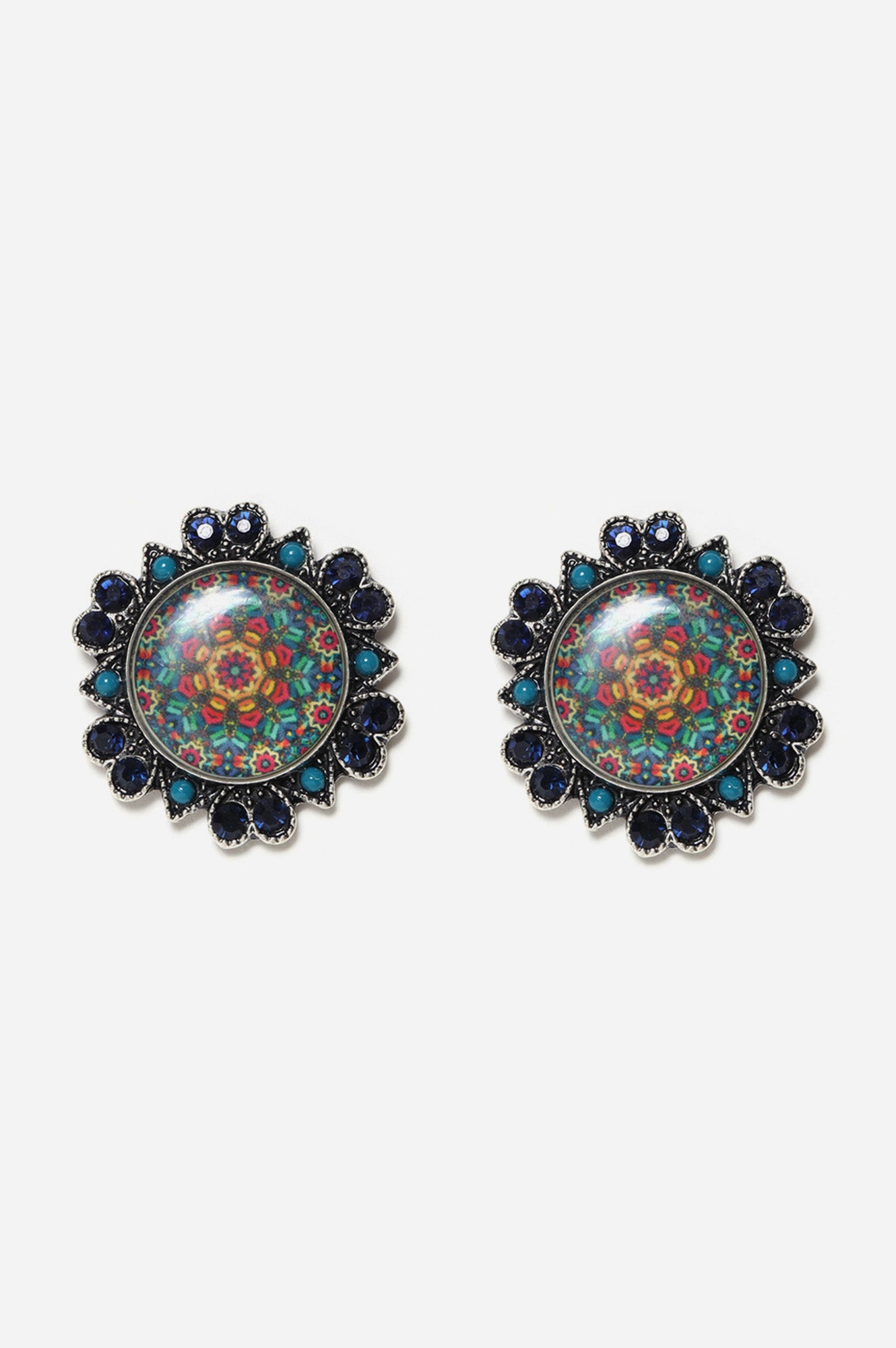 Blue Printed Ethnic Crystal Earrings