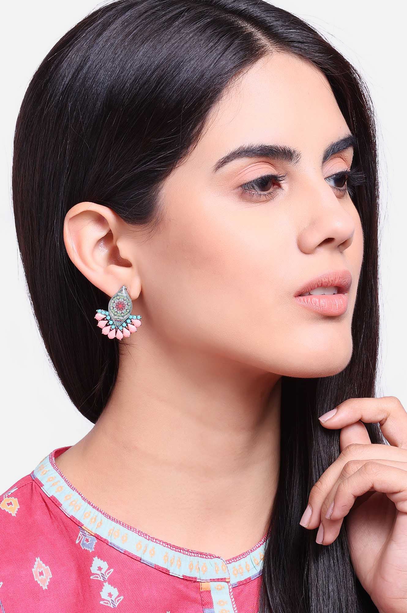 Pink And Blue Handcrafted Ethnic Studs