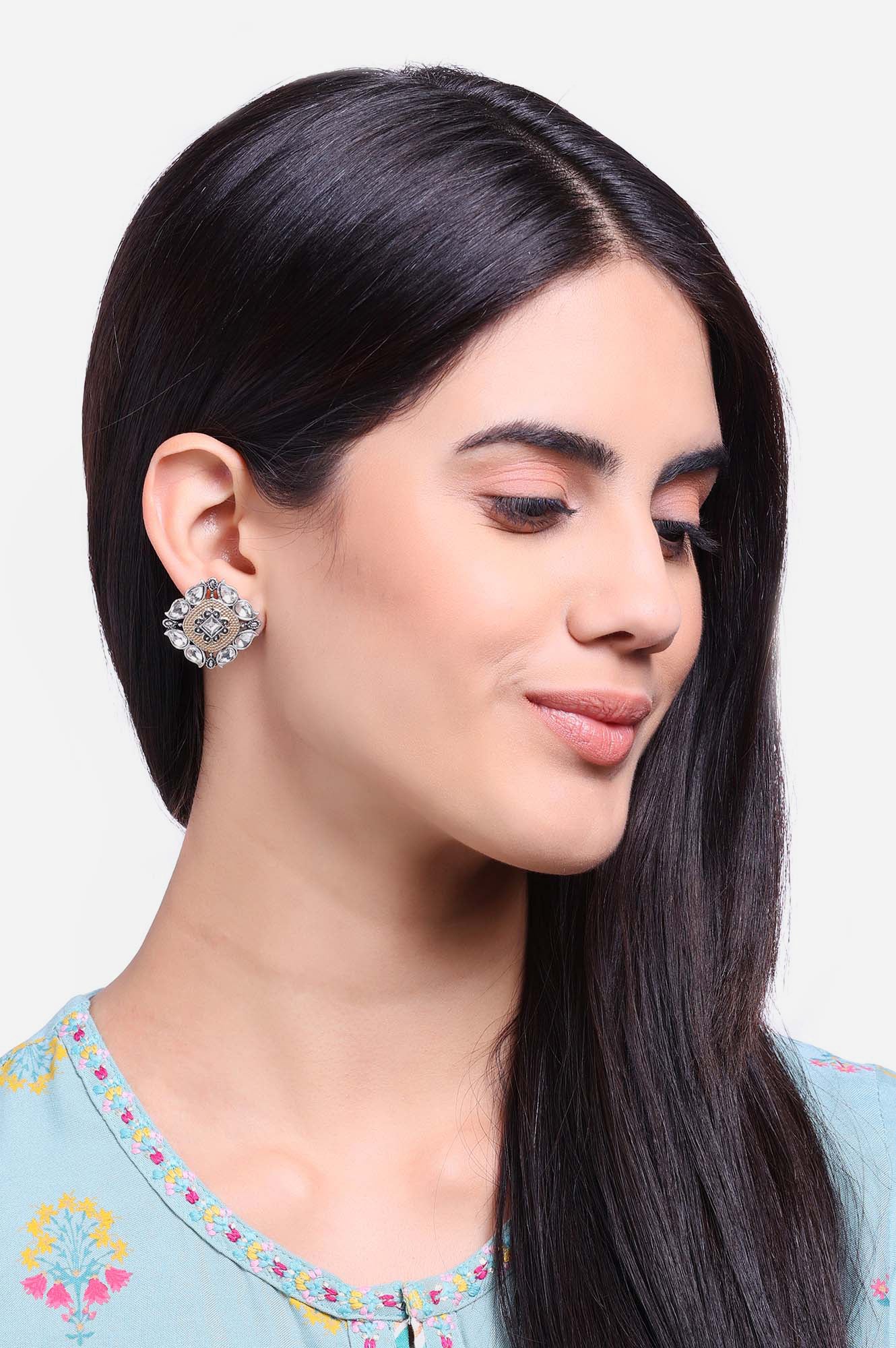 Gold Jadau Ethnic Studs