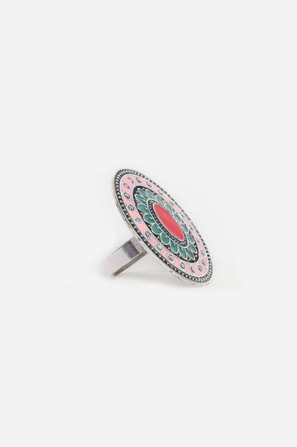 Pink And Green Coloured Ethnic Women Ring