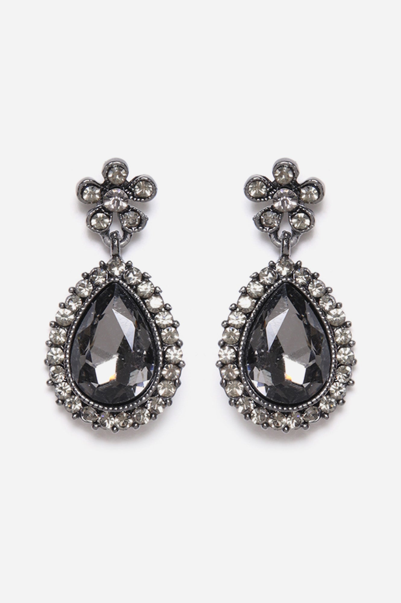 Black Drop Earrings With Silver Stones