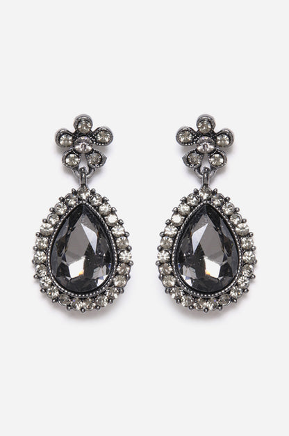 Black Drop Earrings With Silver Stones