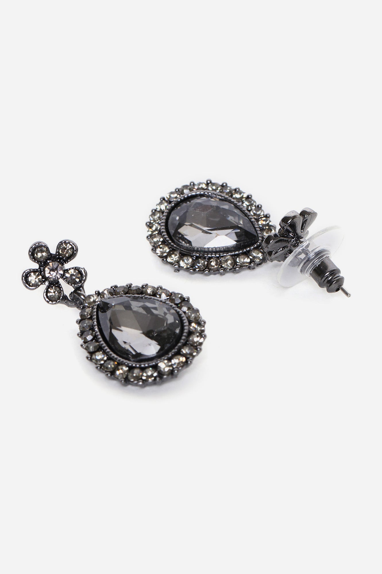 Black Drop Earrings With Silver Stones