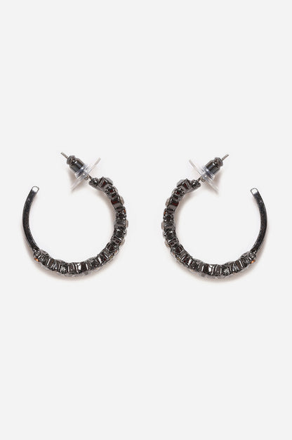 Black Stone Studded Hoop Earrings