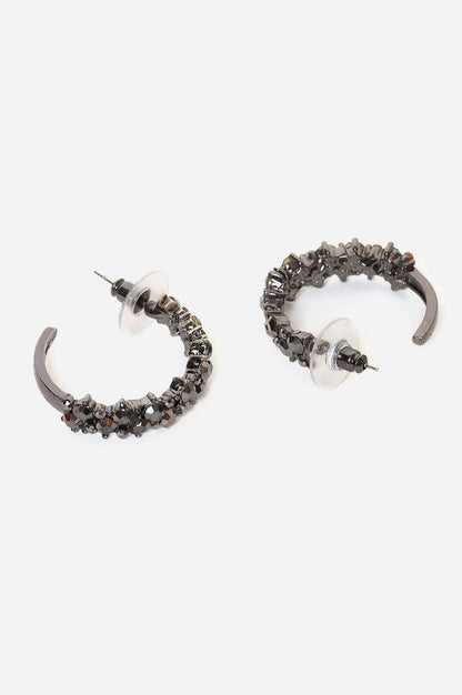 Black Stone Studded Hoop Earrings