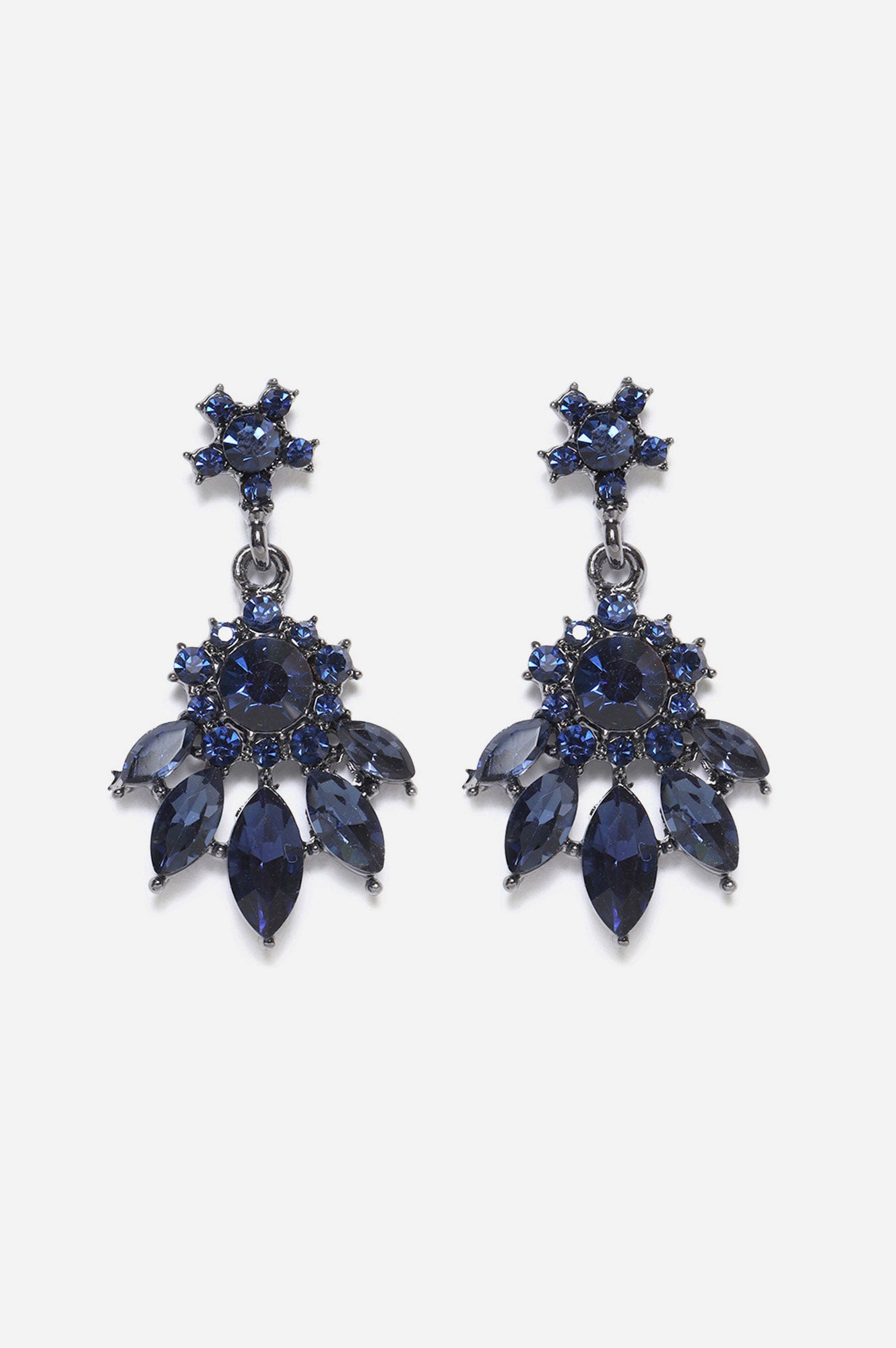 Black Drop Earrings With Silver Blue Stones