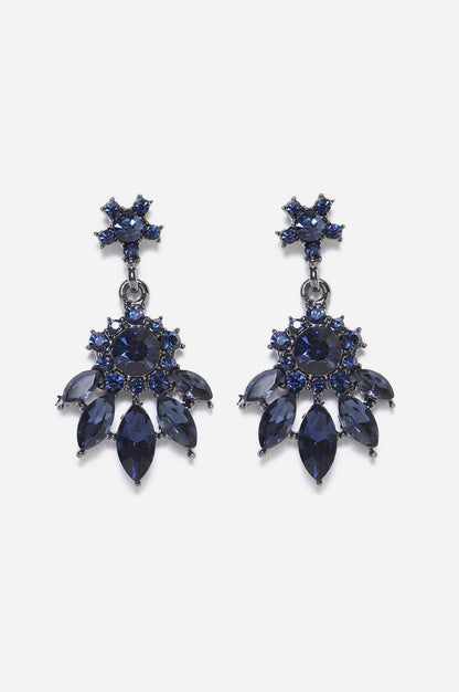 Black Drop Earrings With Silver Blue Stones