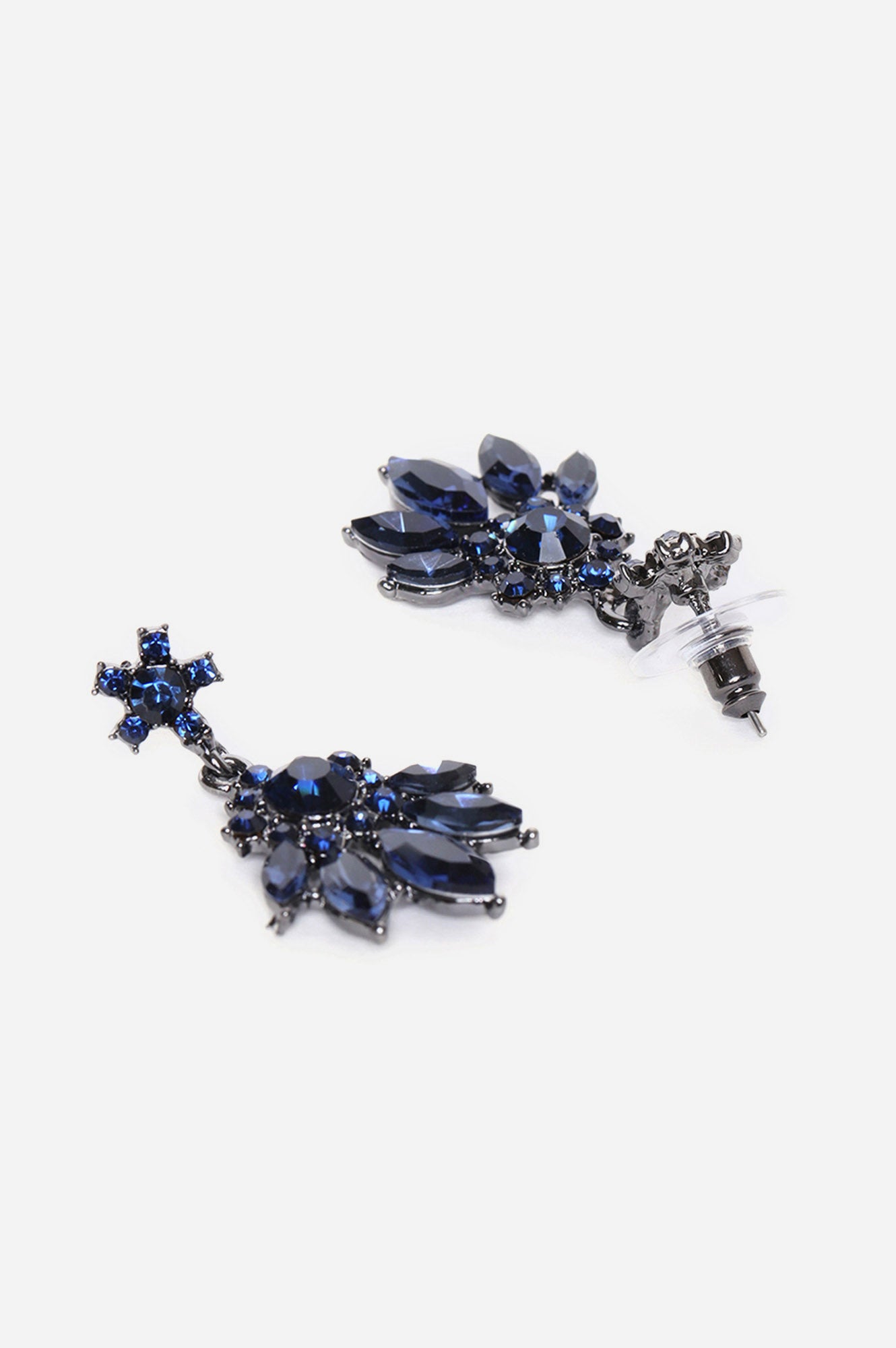 Black Drop Earrings With Silver Blue Stones