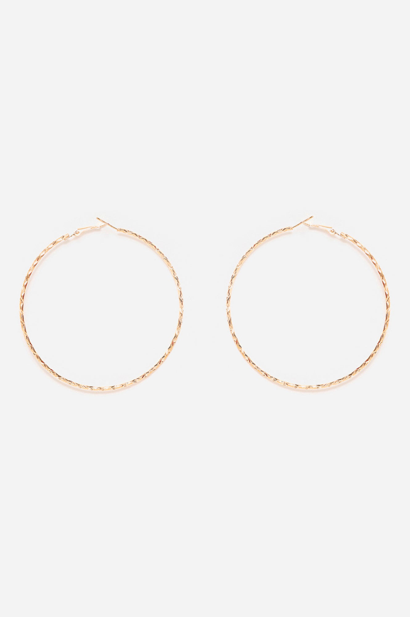 Gold Pleated Big Round Hoop Earrings