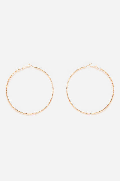 Gold Pleated Big Round Hoop Earrings