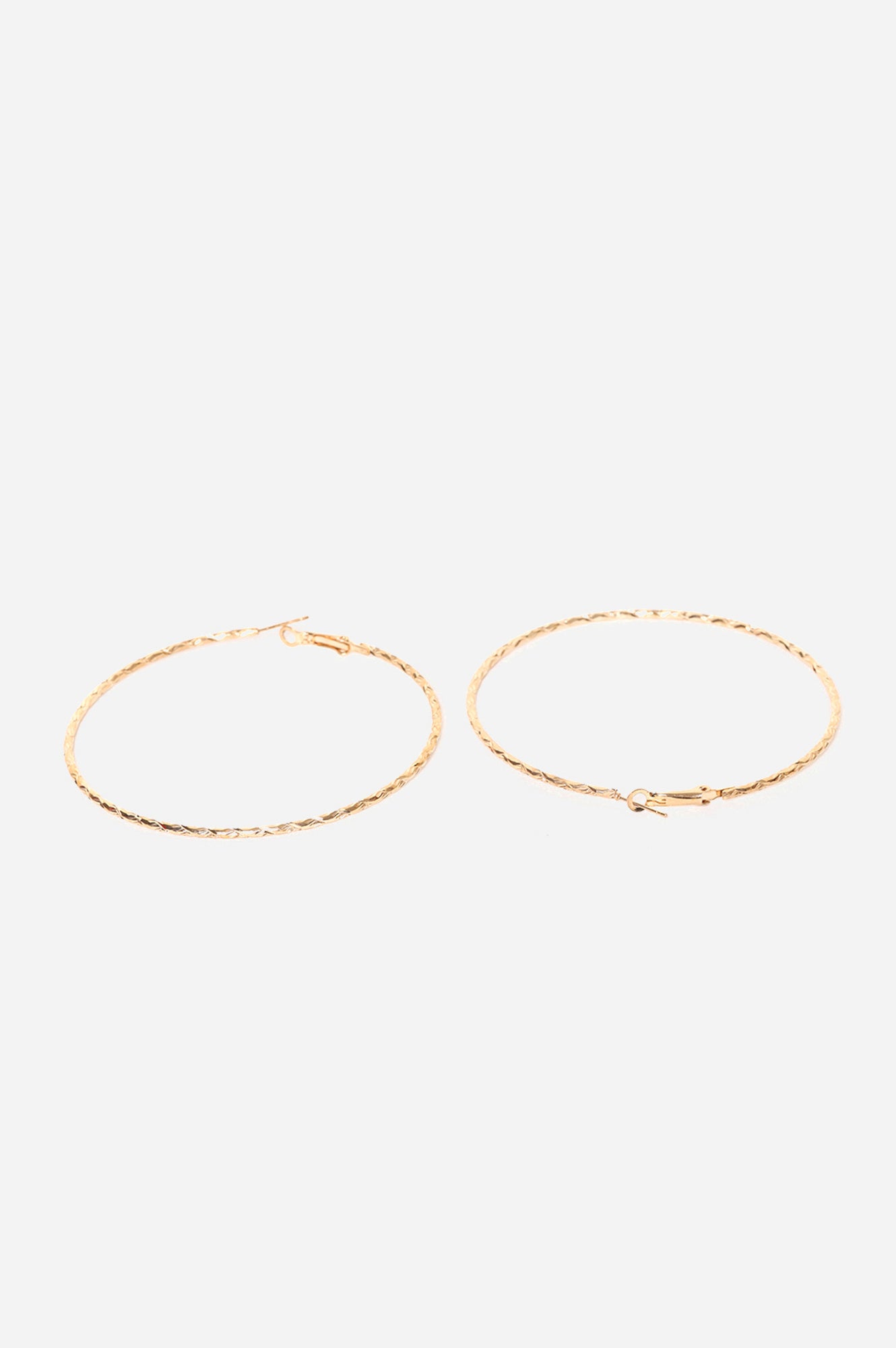 Gold Pleated Big Round Hoop Earrings