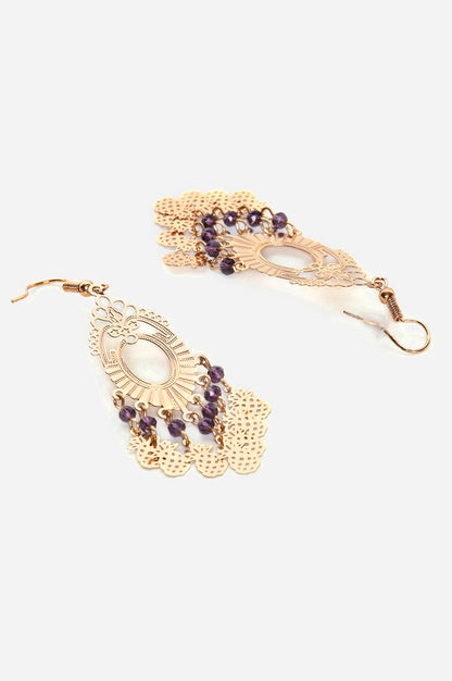 Purple Leaf Shaped Handcrafted Dangler Earrings