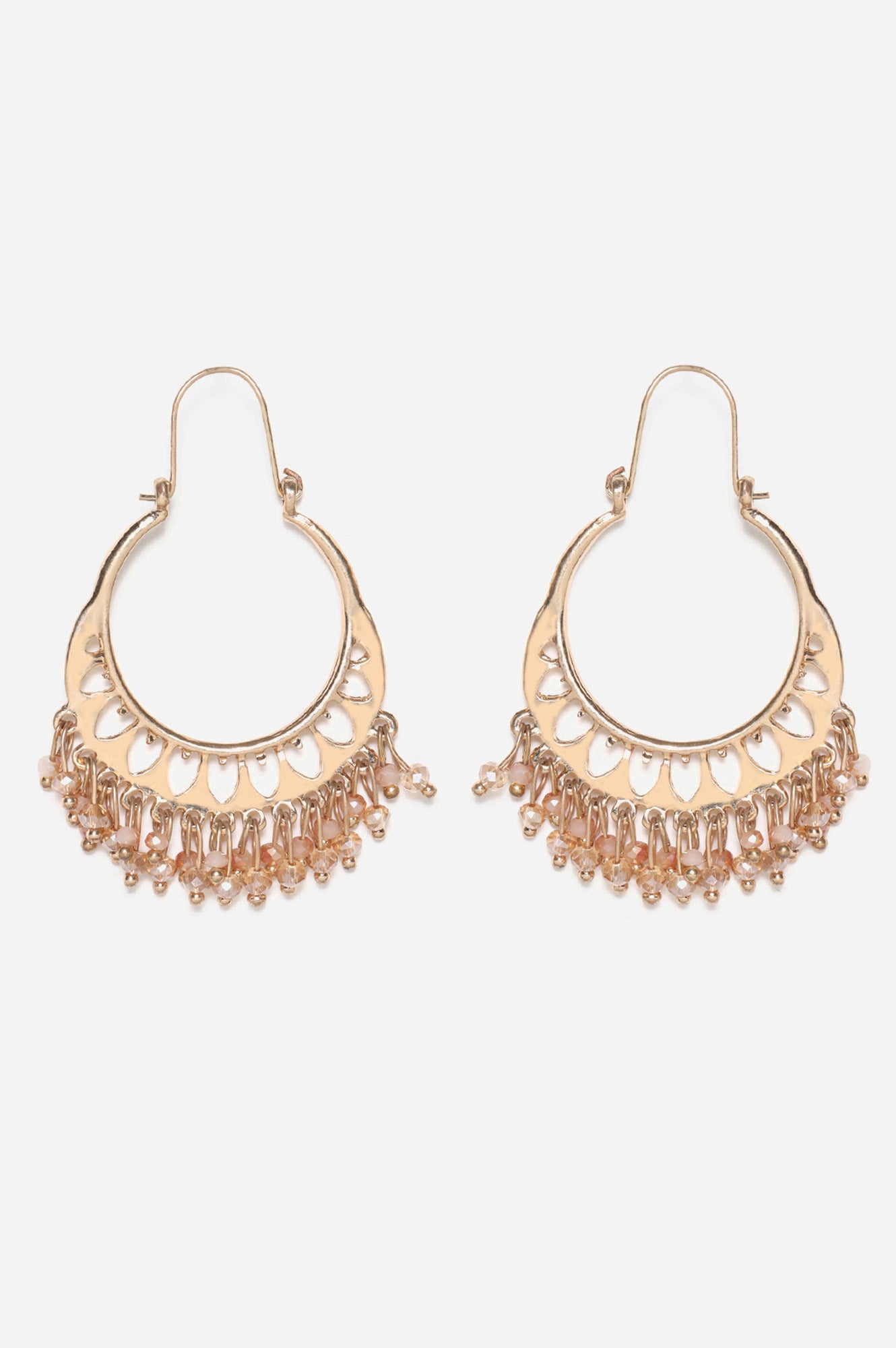 Beige Crystal Hanging Chandbali Hoop Earrings