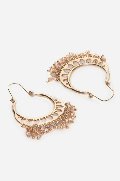 Beige Crystal Hanging Chandbali Hoop Earrings