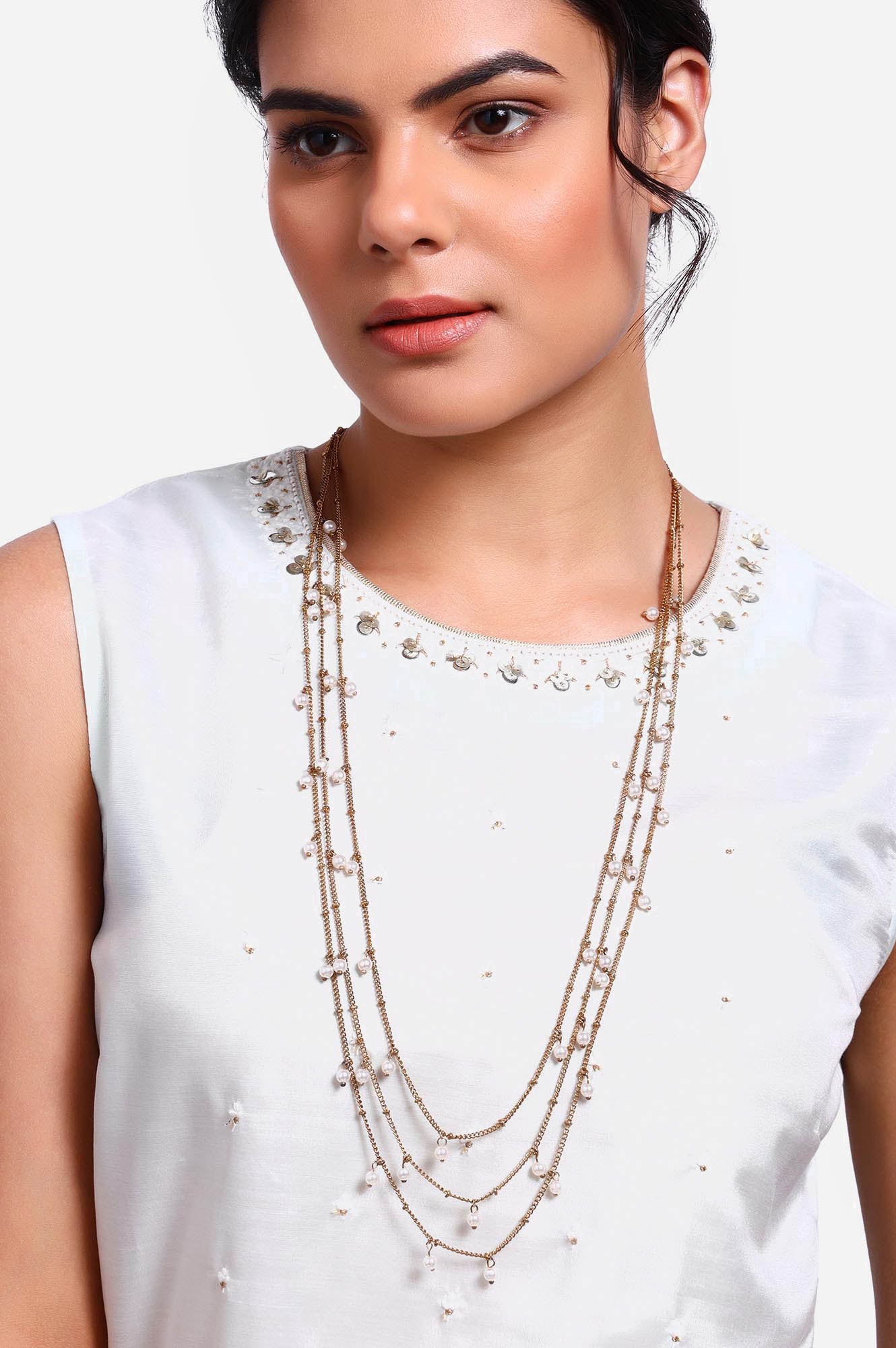 White Multi Layer Contemporary Necklace