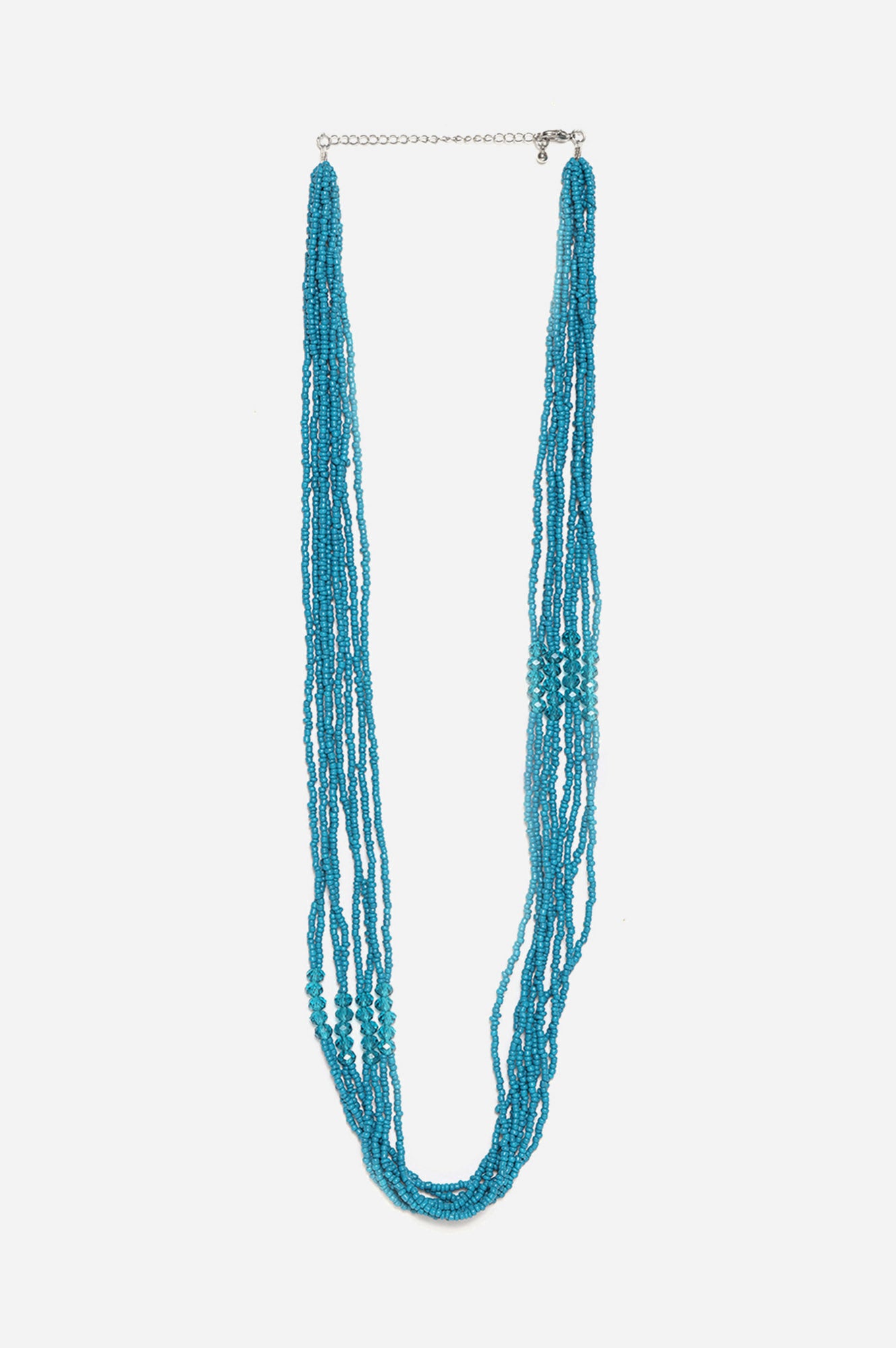 Blue Crystal Beaded Multi Strand Necklace