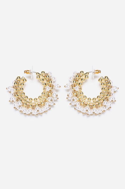 White Handcrafted Beaded Hoop Earrings