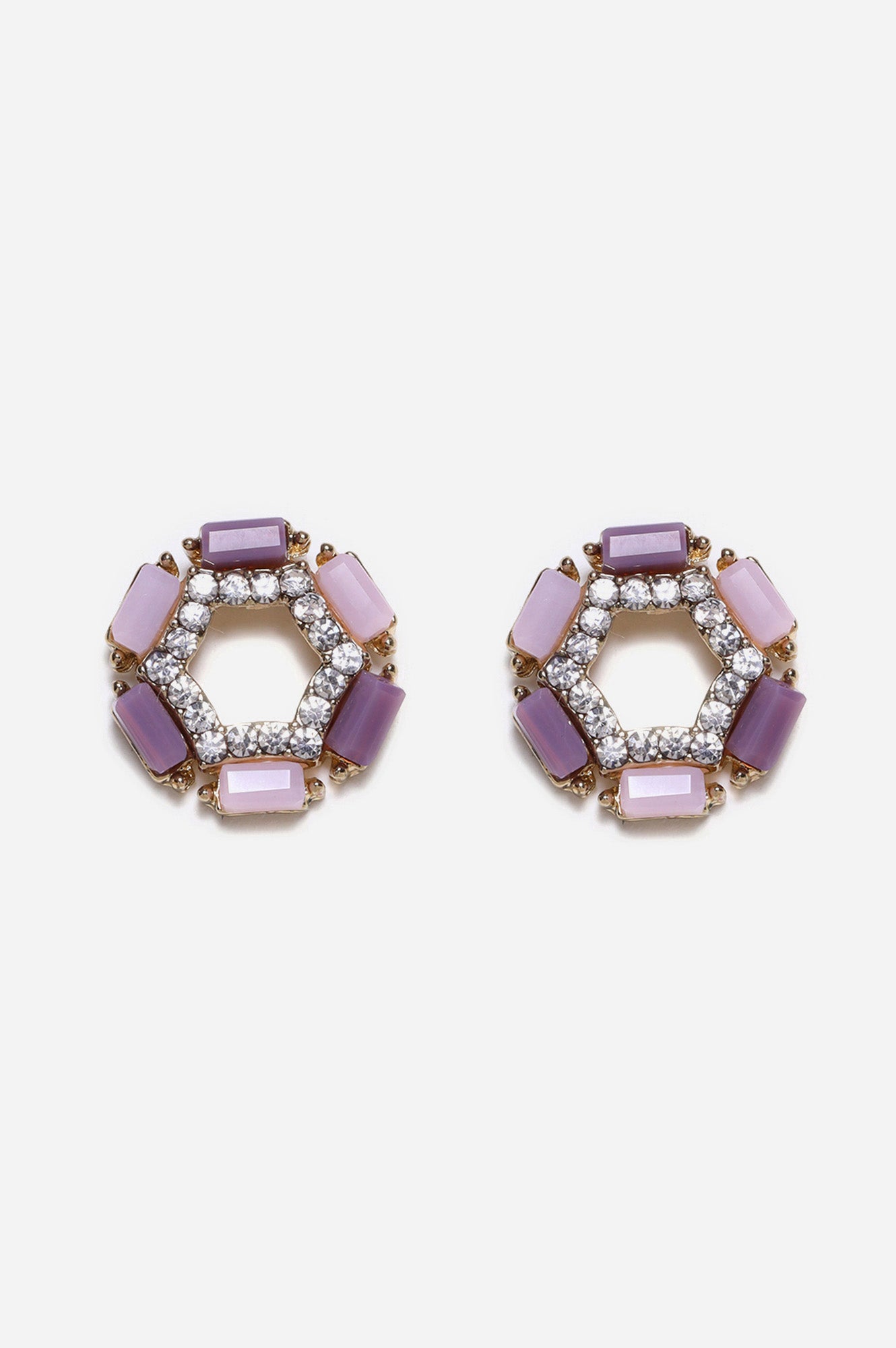 Pink and Lavender Stone Studded Stud Earrings