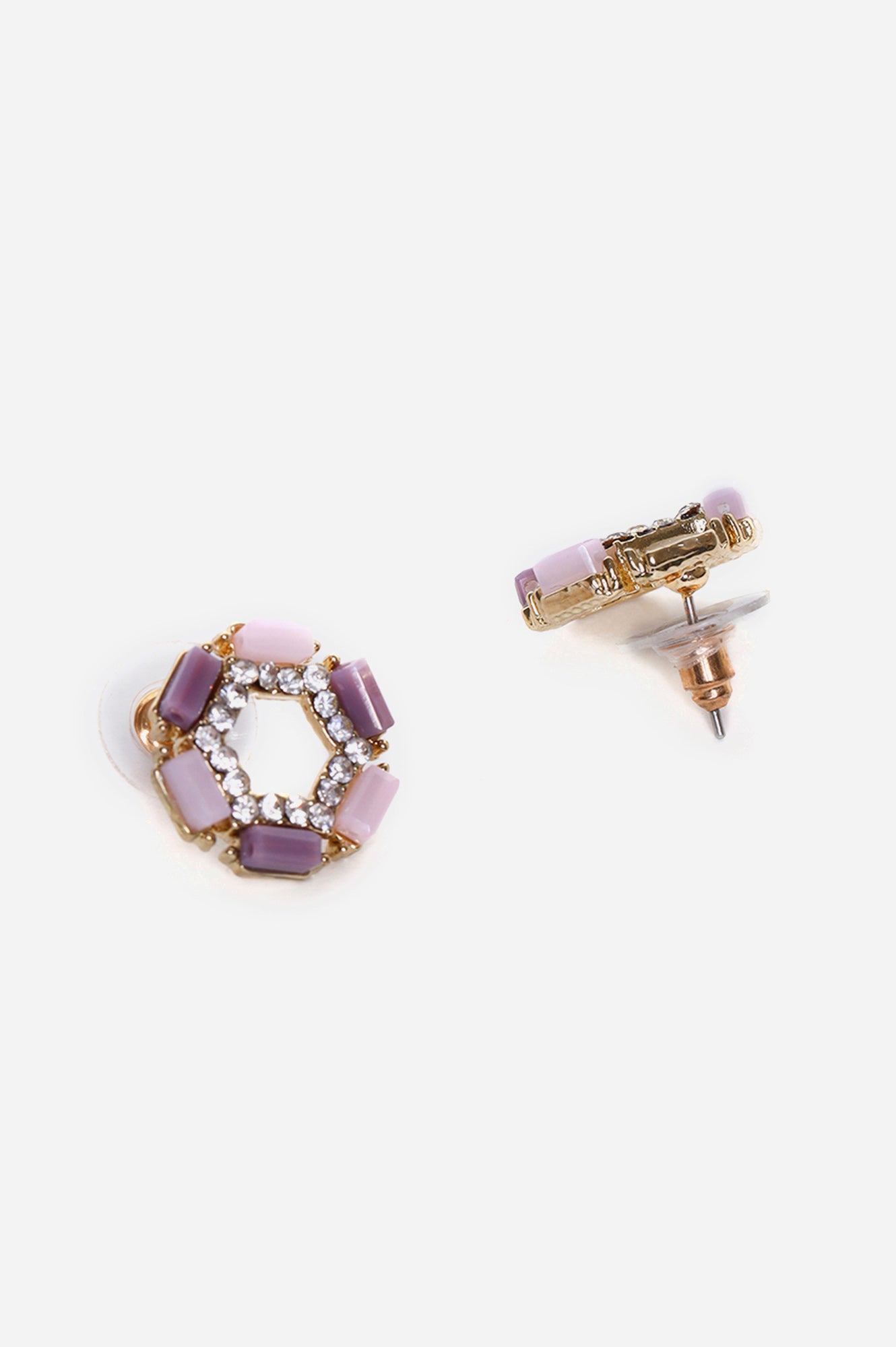 Pink and Lavender Stone Studded Stud Earrings