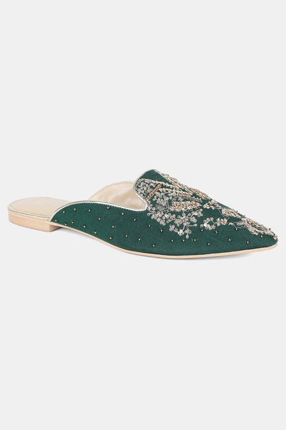 Green Pointed Toe Embroidered Flat - Wgrace - wforwoman