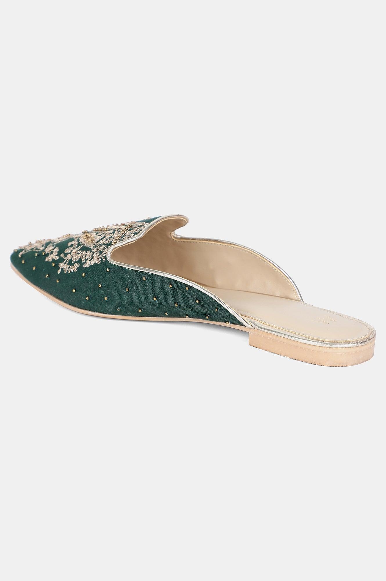 Green Pointed Toe Embroidered Flat - Wgrace - wforwoman