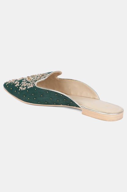 Green Pointed Toe Embroidered Flat - Wgrace - wforwoman