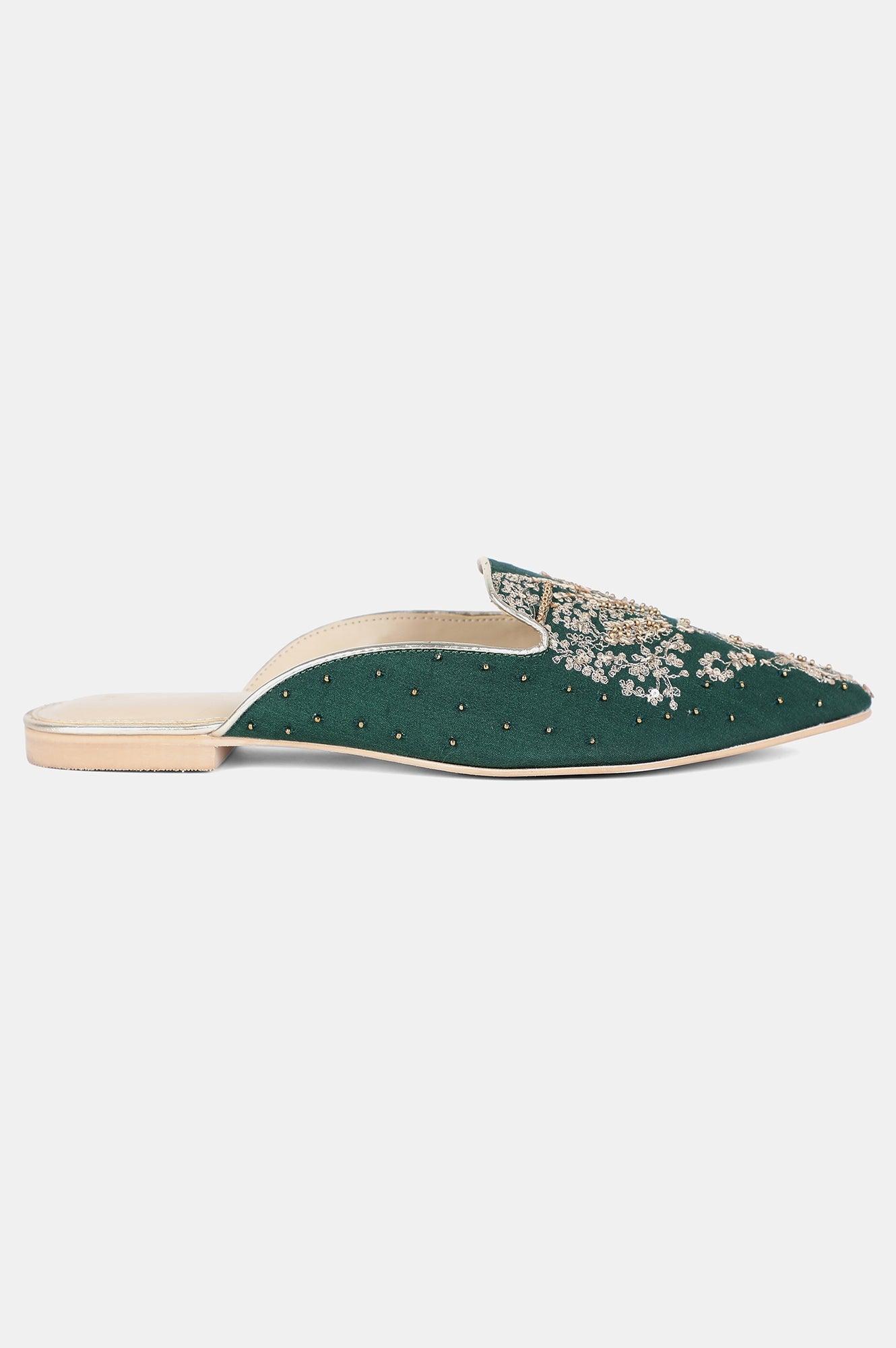 Green Pointed Toe Embroidered Flat - Wgrace - wforwoman